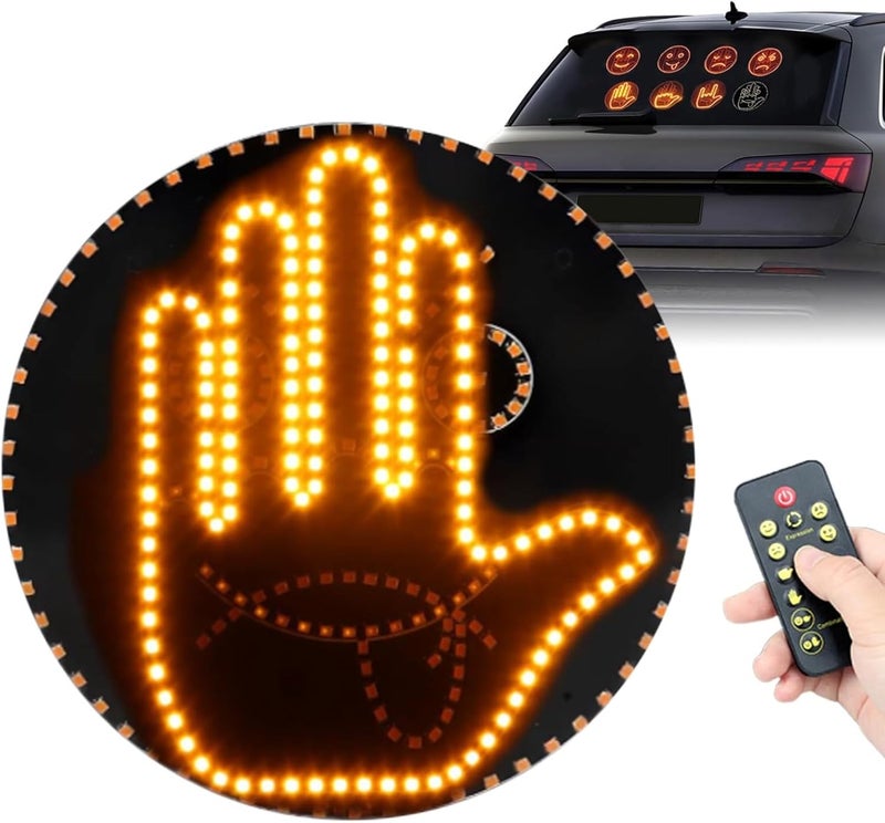 ALDST Car Finger Light with Remote, Hand Gesture Amber LED Light - 14 Modes for Road Rage Warning Signs Ideal Car Accessory Christmas Xmas Gift for Men Women - Image 1
